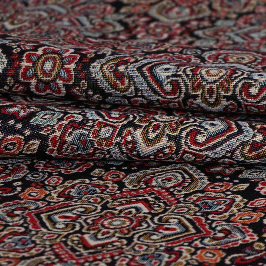 Preview: Gobelin Dekostoff Teppichlook Muster bunt schwarz